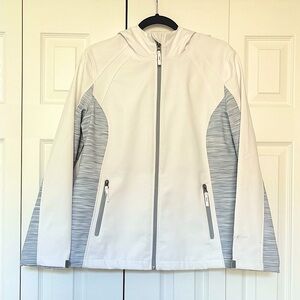 FreeTech Softshell Hoodie Jacket Vest Size Large White Gray Full Zip Fleece